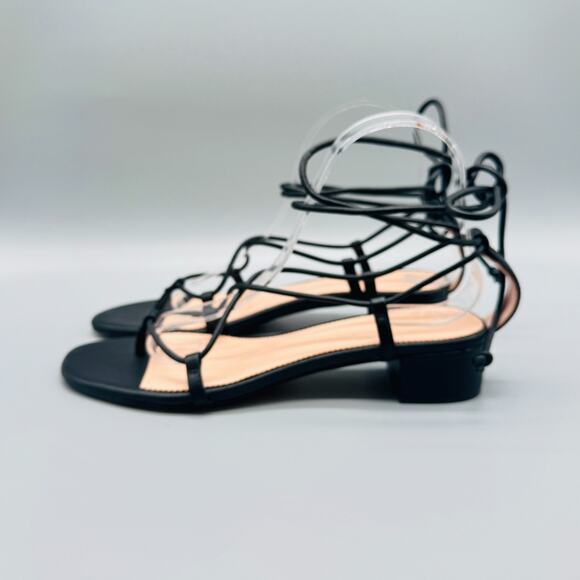 J Crew Sandals Womens 8.5 Black Strappy Leather Block Heels Shoes Casual - Picture 1 of 9